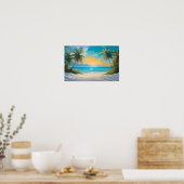 Farbenfrohe Tropenparadies Meer & Palmen Poster (Küche)