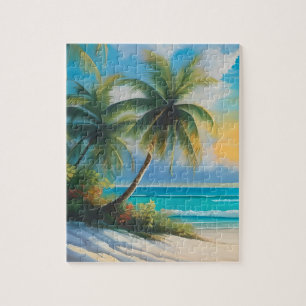 Farbenfrohe Tropenparadies Meer & Palmen Puzzle