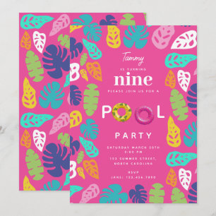 Farbenfrohe TropenSummer Birthday Pool Party Einladung