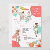Farbenfrohe Tropenwochenende Itinerary Hen Party Einladung (Rückseite)