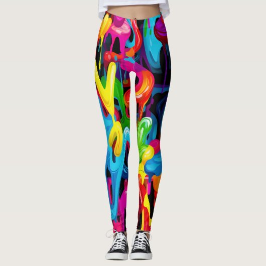 Farbenfrohe Tropfen Kunst, Dichtung und Musik Abst Leggings (Vorderseite)