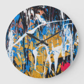 Farbenfrohe Tropffarbe: Graffiti-Wand. Große Wanduhr (Vorderseite)