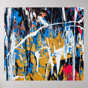 Farbenfrohe Tropffarbe: Graffiti-Wand. Poster