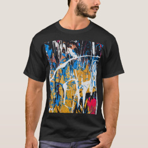 Farbenfrohe Tropffarbe: Graffiti-Wand. T-Shirt