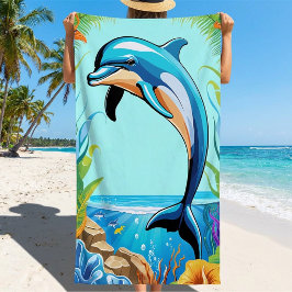 Farbenfrohe Tropical Beach Dolphin Jumping Strandtuch