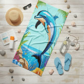 Farbenfrohe Tropical Beach Dolphin Jumping Strandtuch