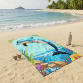Farbenfrohe Tropical Beach Dolphin Jumping Strandtuch