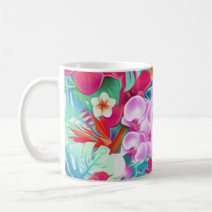 Farbenfrohe Tropical Blätter and Blume Illustrati Kaffeetasse