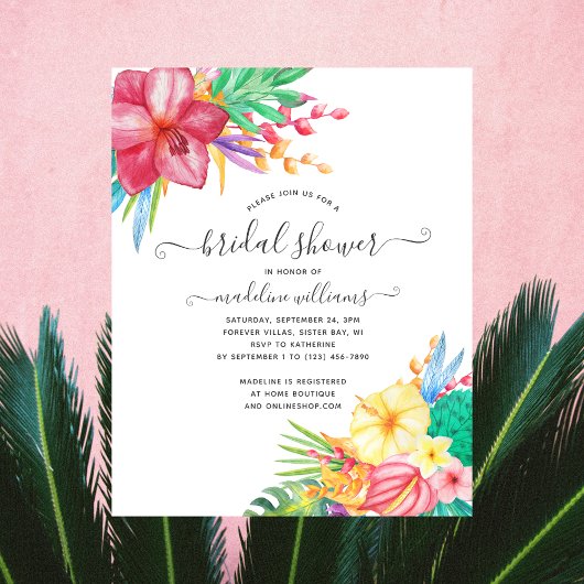Farbenfrohe Tropical Floral Bridal Dusche Einladun Flyer