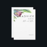 Farbenfrohe Tropical Floral Wedding Advice Card Hinweiskarte<br><div class="desc">Diese farbenprächtige Tropische Hochzeitsratenkarte ist ideal für Ihre moderne Hochzeitsreise in Grün, lila und pfirsichfarben. Das Design besticht durch ein elegantes Bouquet mit klassischen Aquarelltönen und Blume, darunter ein schlängelgrüner Eukalyptus, Lila und rote Protea, ein rot-rosa Hibiskus, ein orangefarbener und blauer Paradiesvogel und ein dunkelgrünes Palmenblatt. Das Design ist ideal...</div>