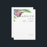 Farbenfrohe Tropical Floral Wedding Advice Card Hinweiskarte<br><div class="desc">Diese farbenprächtige Tropische Hochzeitsratenkarte ist ideal für Ihre moderne Hochzeitsreise in Grün, lila und pfirsichfarben. Das Design besticht durch ein elegantes Bouquet mit klassischen Aquarelltönen und Blume, darunter ein schlängelgrüner Eukalyptus, Lila und rote Protea, ein rot-rosa Hibiskus, ein orangefarbener und blauer Paradiesvogel und ein dunkelgrünes Palmenblatt. Das Design ist ideal...</div>