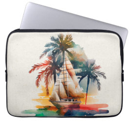 Farbenfrohe Tropical Palm Sailboat Electronics Bag Laptopschutzhülle