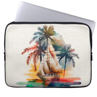 Farbenfrohe Tropical Palm Sailboat Electronics Bag Laptopschutzhülle