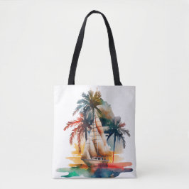 Farbenfrohe Tropical Palm Sailboat Toag Tasche