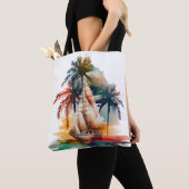 Farbenfrohe Tropical Palm Sailboat Toag Tasche (Von Nahem)