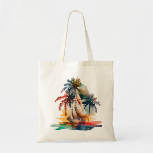 Farbenfrohe Tropical Palm Sailboat Toag Tragetasche