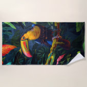 Farbenfrohe Tropical Toucan Beach Handtuch (Vorderseite)