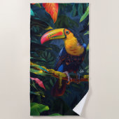 Farbenfrohe Tropical Toucan Beach Handtuch (Vorderseite)
