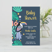 Farbenfrohe Tropical Toucan Bird Blume Babydusche Einladung (Stehend Vorderseite)