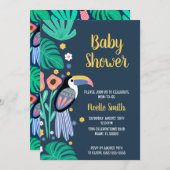Farbenfrohe Tropical Toucan Bird Blume Babydusche Einladung (Vorne/Hinten)