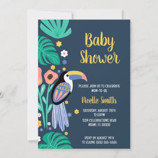 Farbenfrohe Tropical Toucan Bird Blume Babydusche Einladung