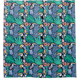 Farbenfrohe Tropical Toucan Bird Blume Pflanze Duschvorhang