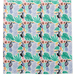 Farbenfrohe Tropical Toucan Bird Blume Pflanze Duschvorhang