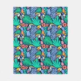 Farbenfrohe Tropical Toucan Bird Blume Pflanze Fleecedecke