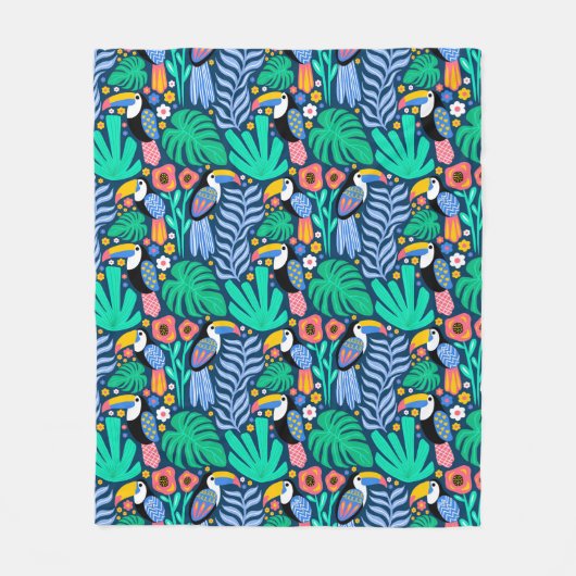 Farbenfrohe Tropical Toucan Bird Blume Pflanze Fleecedecke (Vorderseite)