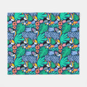Farbenfrohe Tropical Toucan Bird Blume Pflanze Fleecedecke (Vorderseite (Horizontal))