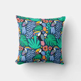 Farbenfrohe Tropical Toucan Bird Blume Pflanze Kissen