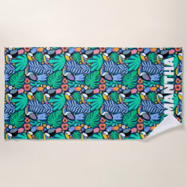 Farbenfrohe Tropical Toucan Bird Blume Pflanze, Na Strandtuch