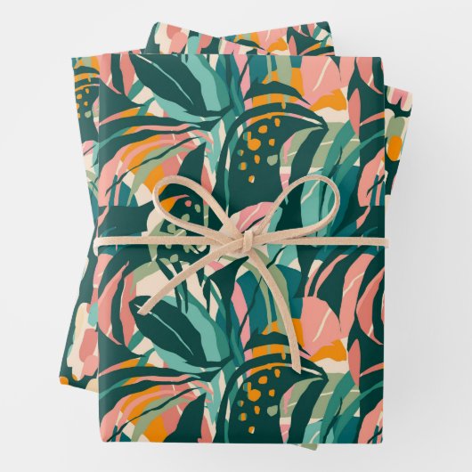 Farbenfrohe Tropiken: Monstera Dschungelwackelpapi Geschenkpapier Set (Beispiel)