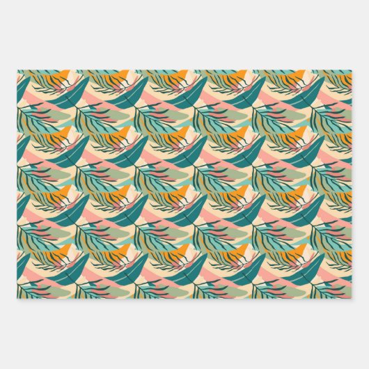 Farbenfrohe Tropiken: Schluckendes Palmenumhüllung Geschenkpapier Set (Vorderseite)