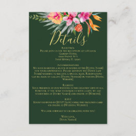 Farbenfrohe tropisch rosa Blume Hochzeitsdetails Begleitkarte