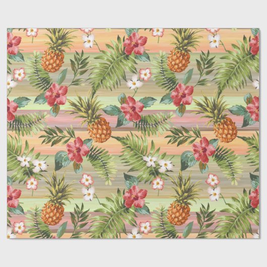 Farbenfrohe tropische Ananas Blumenmuster Geschenkpapier (Flach)