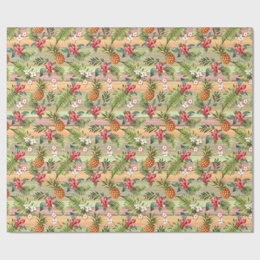 Farbenfrohe tropische Ananas Blumenmuster Geschenkpapier (Flach)