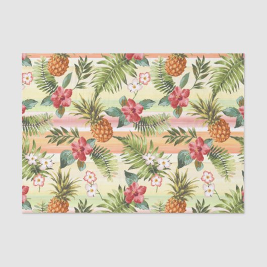 Farbenfrohe tropische Ananas Blumenmuster Seidenpapier (Vorderseite)