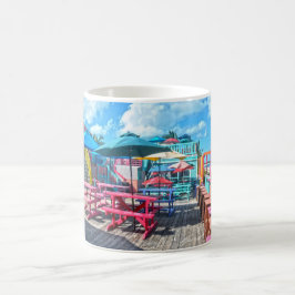 Farbenfrohe tropische Bahamas-Bar und Grill-Poster Kaffeetasse