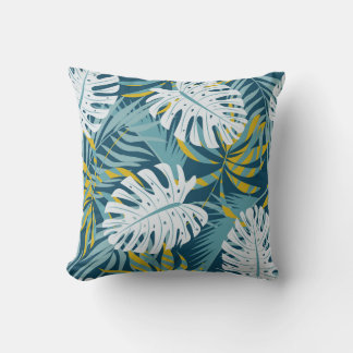Farbenfrohe tropische Blätter, abstraktes Original Kissen