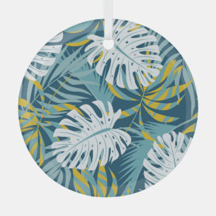 Farbenfrohe tropische Blätter, abstraktes Original Ornament Aus Glas