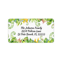 Farbenfrohe tropische Blätter Adressetikett