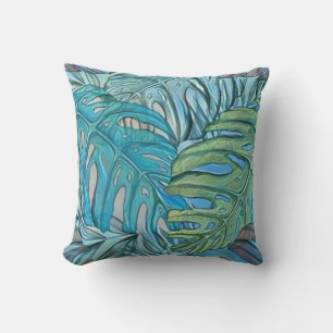 Farbenfrohe tropische Blätter Aquarell Kissen