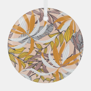Farbenfrohe tropische Blätter, beige Hintergrundmu Ornament Aus Glas