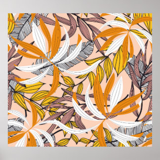 Farbenfrohe tropische Blätter, beige Hintergrundmu Poster