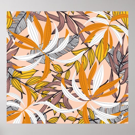 Farbenfrohe tropische Blätter, beige Hintergrundmu Poster (Vorne)