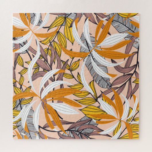 Farbenfrohe tropische Blätter, beige Hintergrundmu Puzzle (Horizontal)