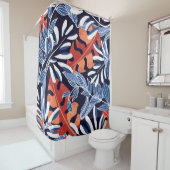 Farbenfrohe tropische Blätter Blauer Hintergrund Duschvorhang (Beispiel)