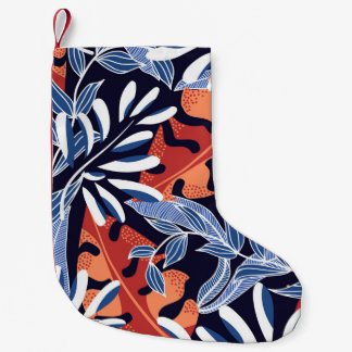 Farbenfrohe tropische Blätter Blauer Hintergrund Kleiner Weihnachtsstrumpf