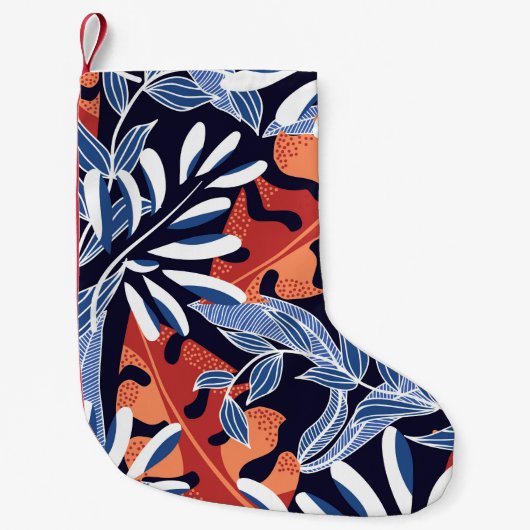 Farbenfrohe tropische Blätter Blauer Hintergrund Kleiner Weihnachtsstrumpf (Vorderseite)